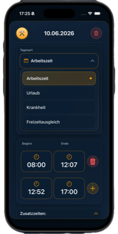 Tagesart in der zeamex App bearbeiten