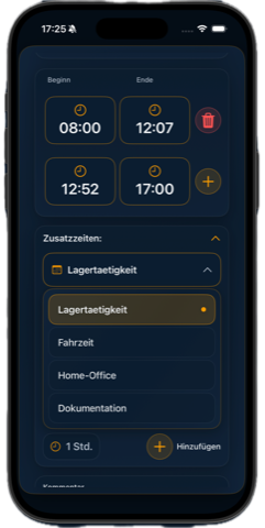 Zusatztätigkeiten in der zeamex App erfassen