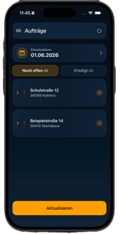 Auftragsübersicht in der zeamex App
