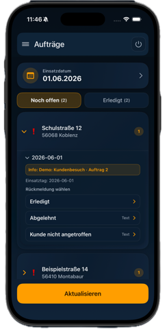Auftragsrückmeldung in der zeamex App