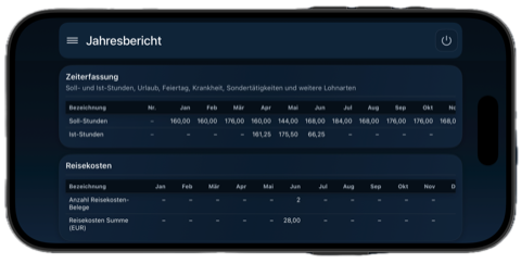 Jahresbericht in der zeamex App im Querformat