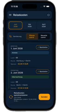 Reisekostenerfassung in der zeamex App