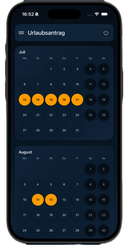 Urlaubsantrag in der zeamex App