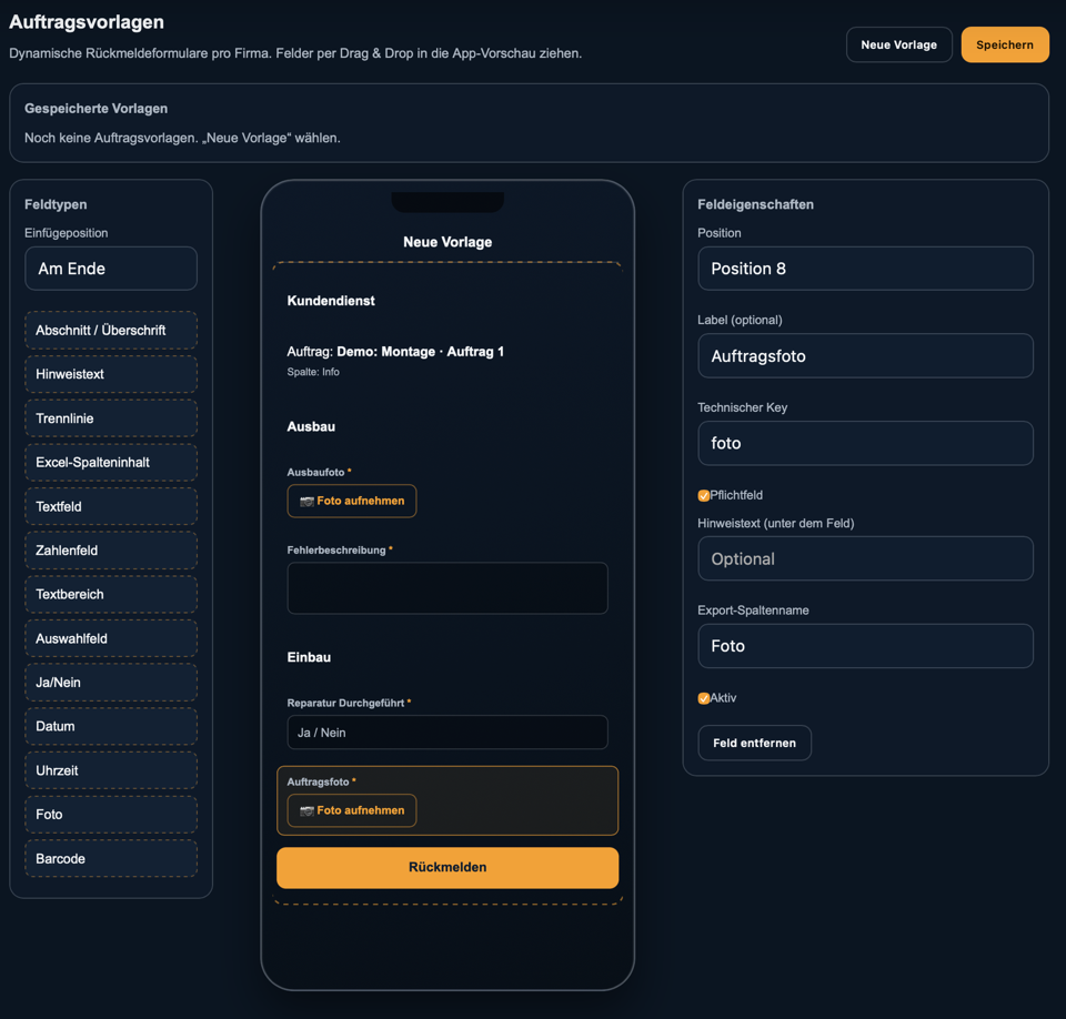 Auftragsvorlagen im zeamex Portal